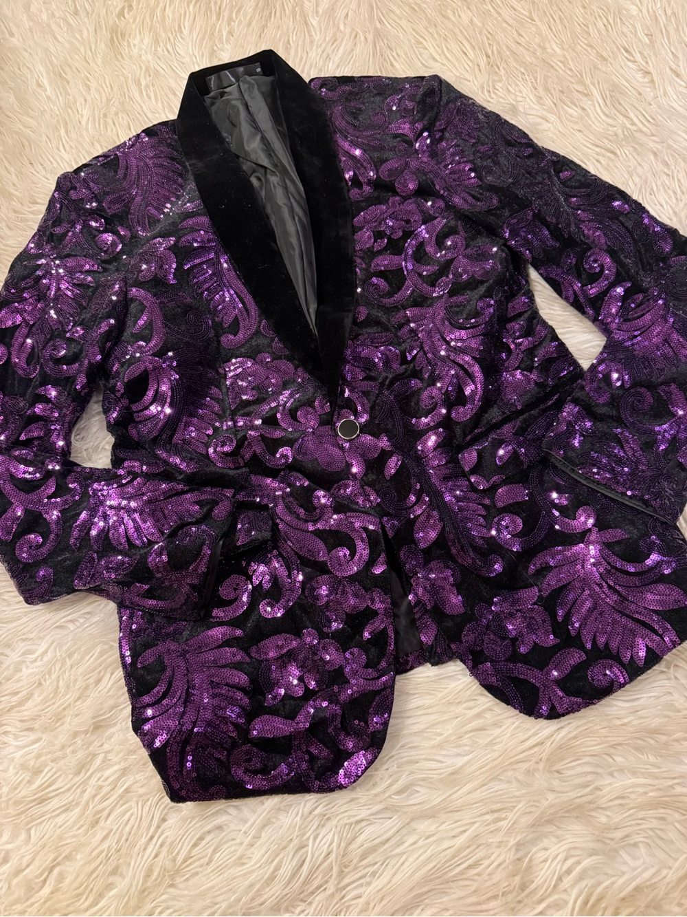 Men's Purple Sequin Velvet Blazer with Black Lapel (E9)